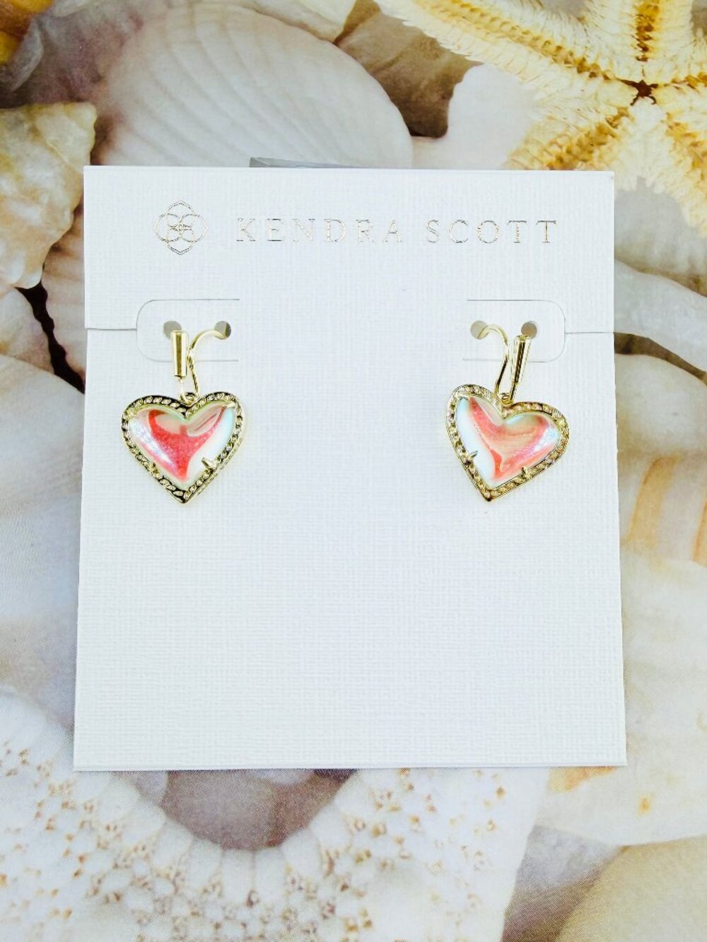 Kendra Scott Ari Heart Dichroic Glass Gold drop earrings